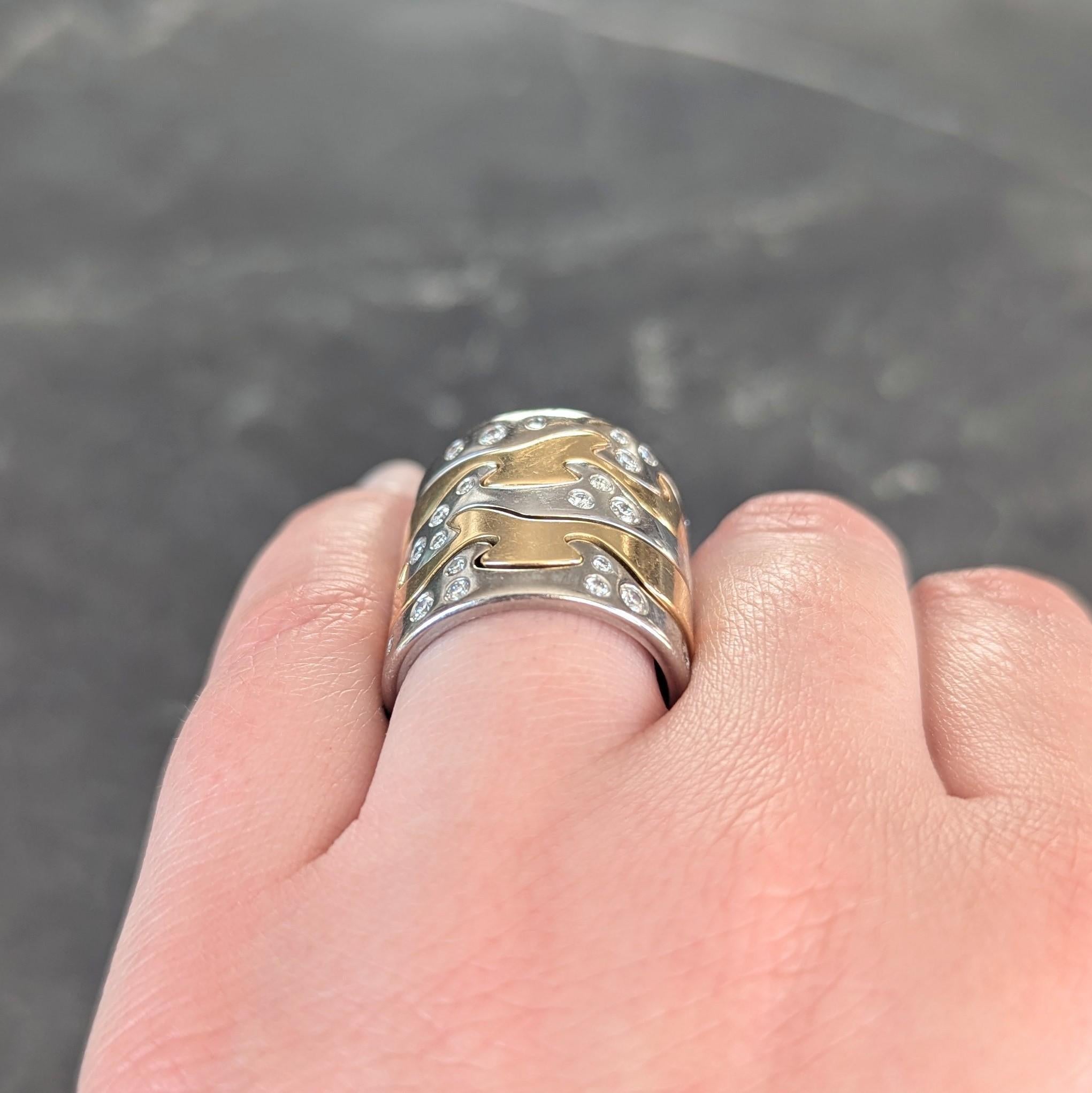 Georg Jensen 1990 Diamond 18K Two-Tone Gold Vintage Puzzle Nina Koppel  Ring For Sale 2