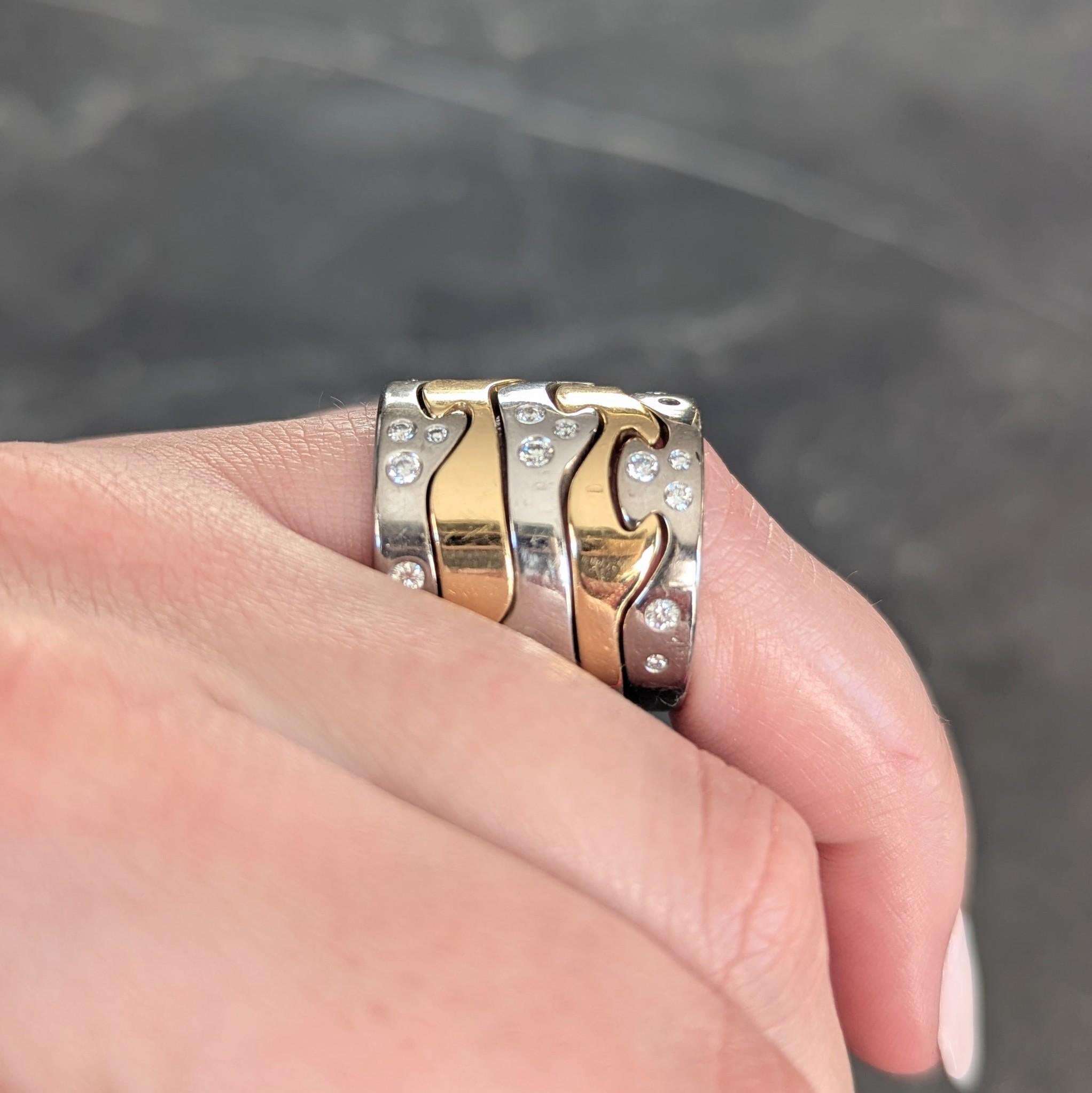 Georg Jensen 1990 Diamond 18K Two-Tone Gold Vintage Puzzle Nina Koppel  Ring For Sale 3