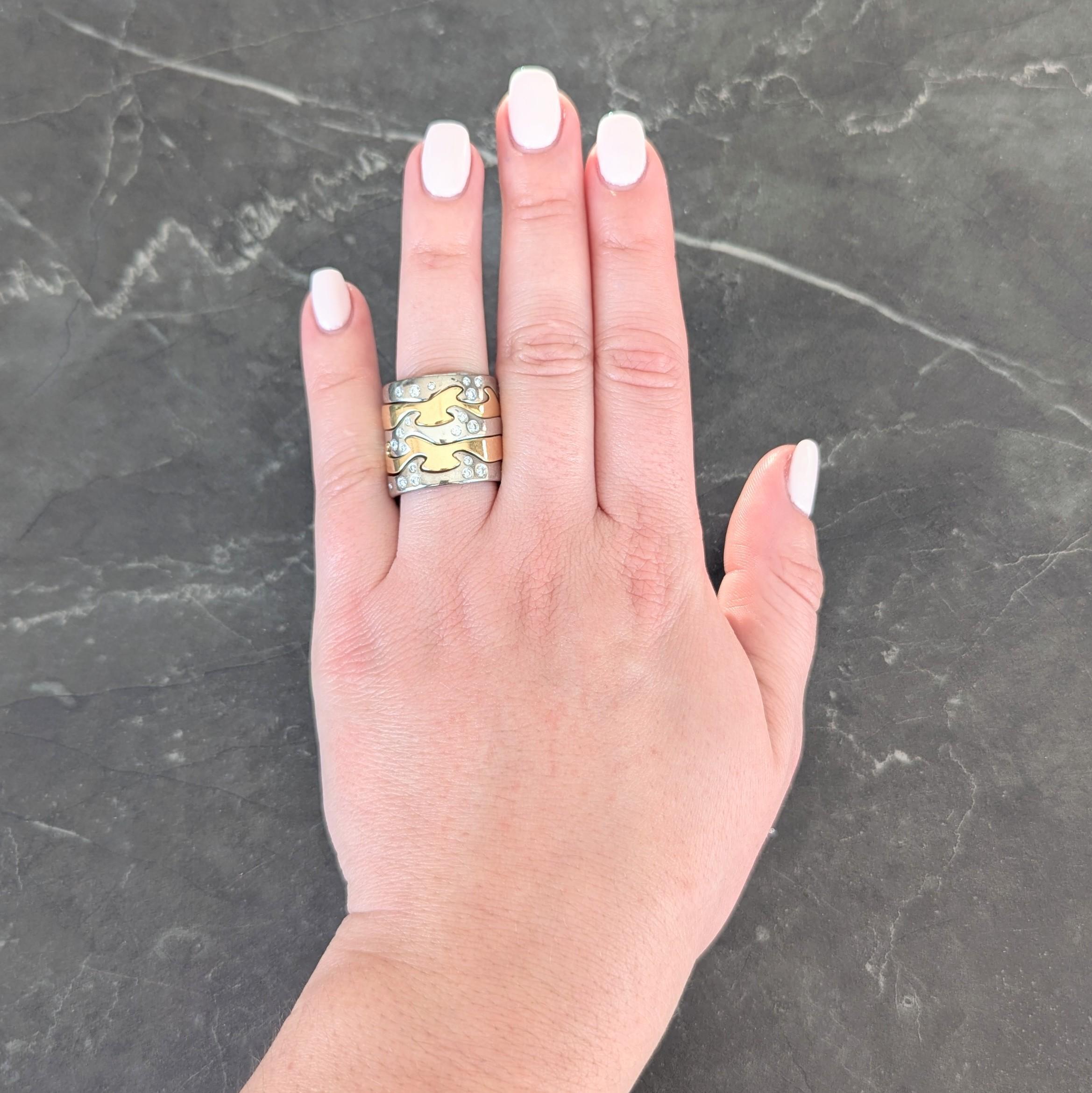 Georg Jensen 1990 Diamond 18K Two-Tone Gold Vintage Puzzle Nina Koppel  Ring For Sale 4