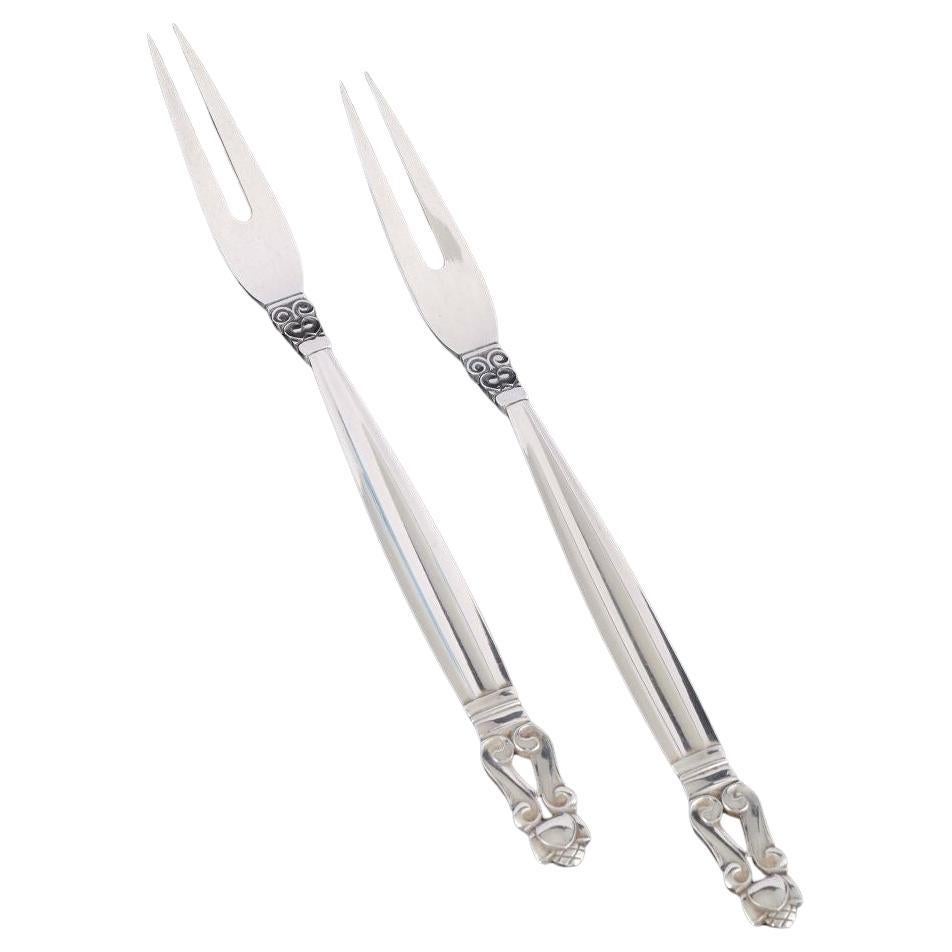 Georg Jensen, 2 cold meat forks, “Acorn / Konge”. Sterling silver.