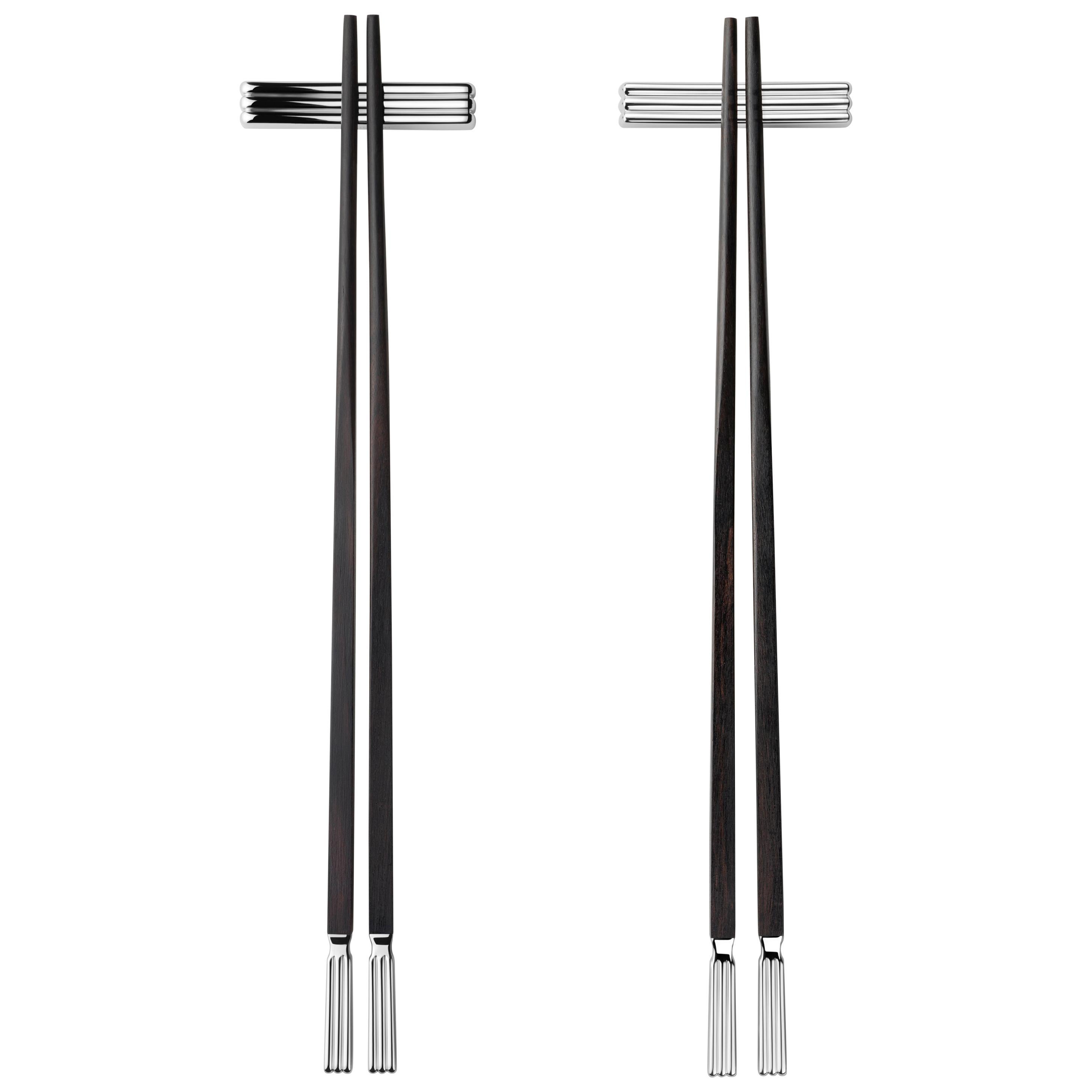 Georg Jensen 2-Piece Chopsticks Set in Steel & Ebony Wood by Sigvard Bernadotte