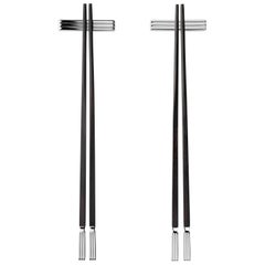 Georg Jensen 2-Piece Chopsticks Set in Steel & Ebony Wood by Sigvard Bernadotte