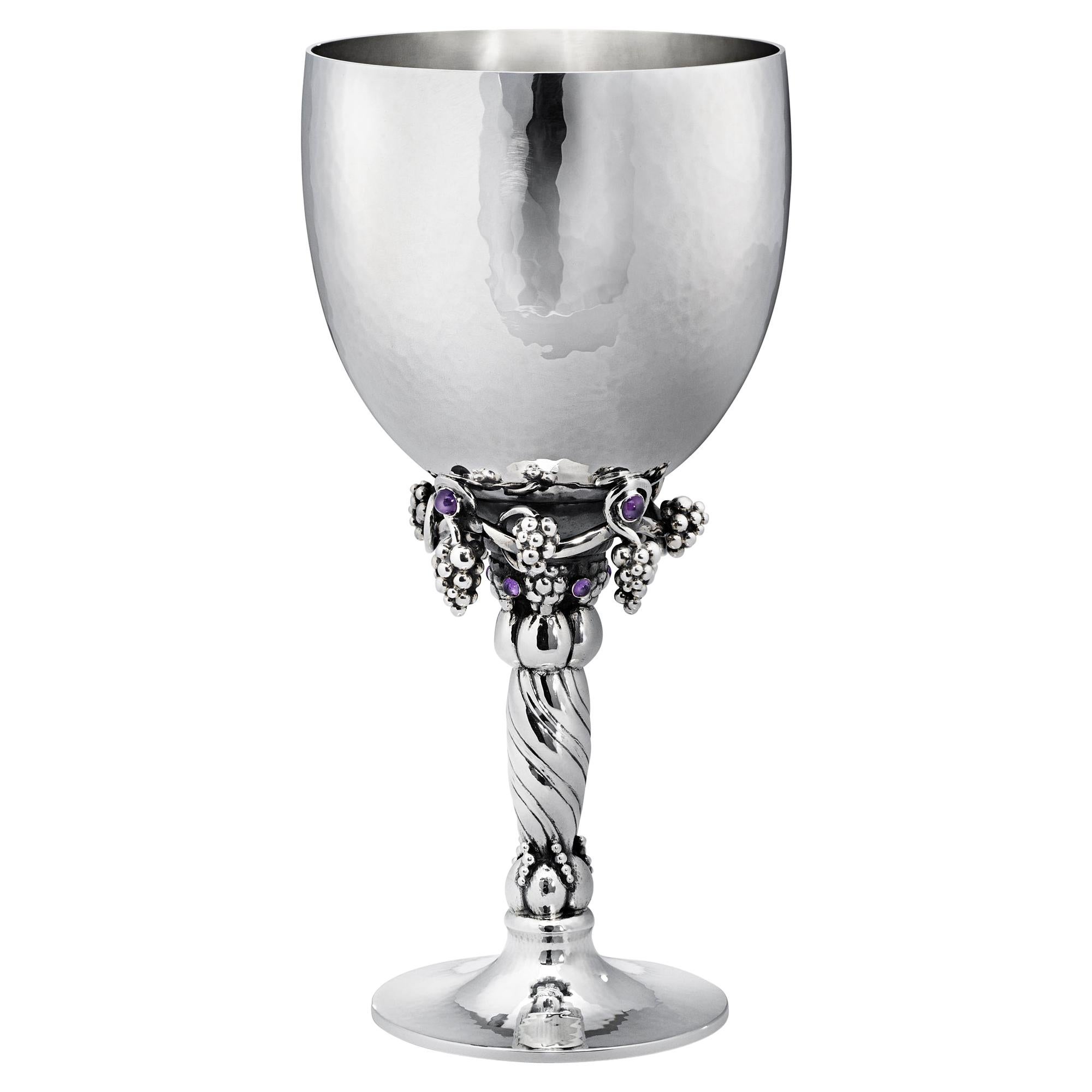 Georg Jensen 263A Handcrafted Sterling Silver Goblet in Amethyst For Sale