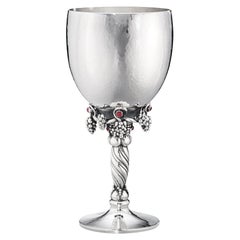 Georg Jensen 263A Handcrafted Sterling Silver Goblet with Rubies and Grape Motif