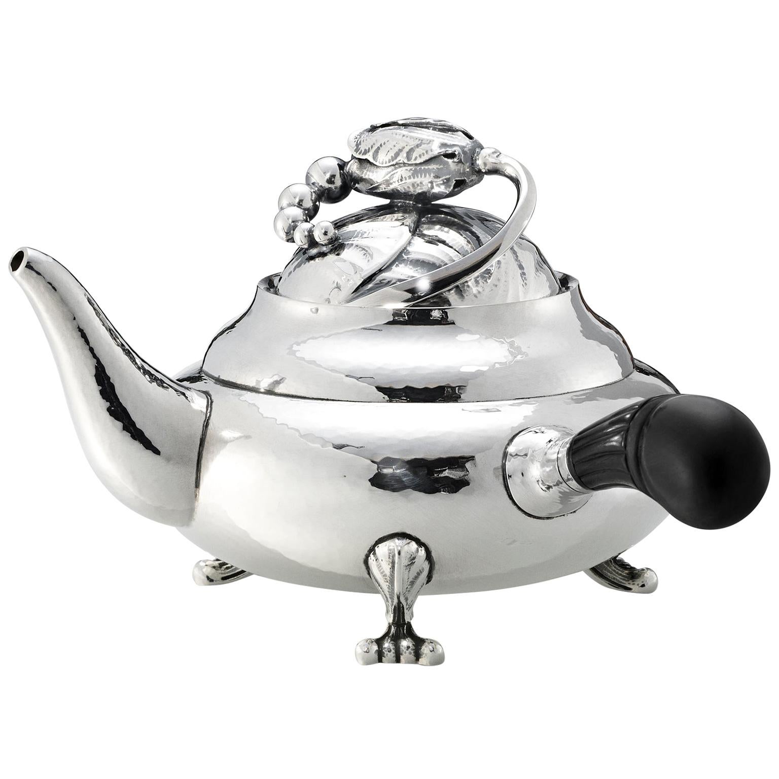 Georg Jensen 2A Sterling Silver Blossom Teapot with Ebony Handle For Sale