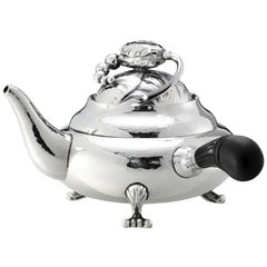 Georg Jensen 2A Sterling Silver Blossom Teapot with Ebony Handle