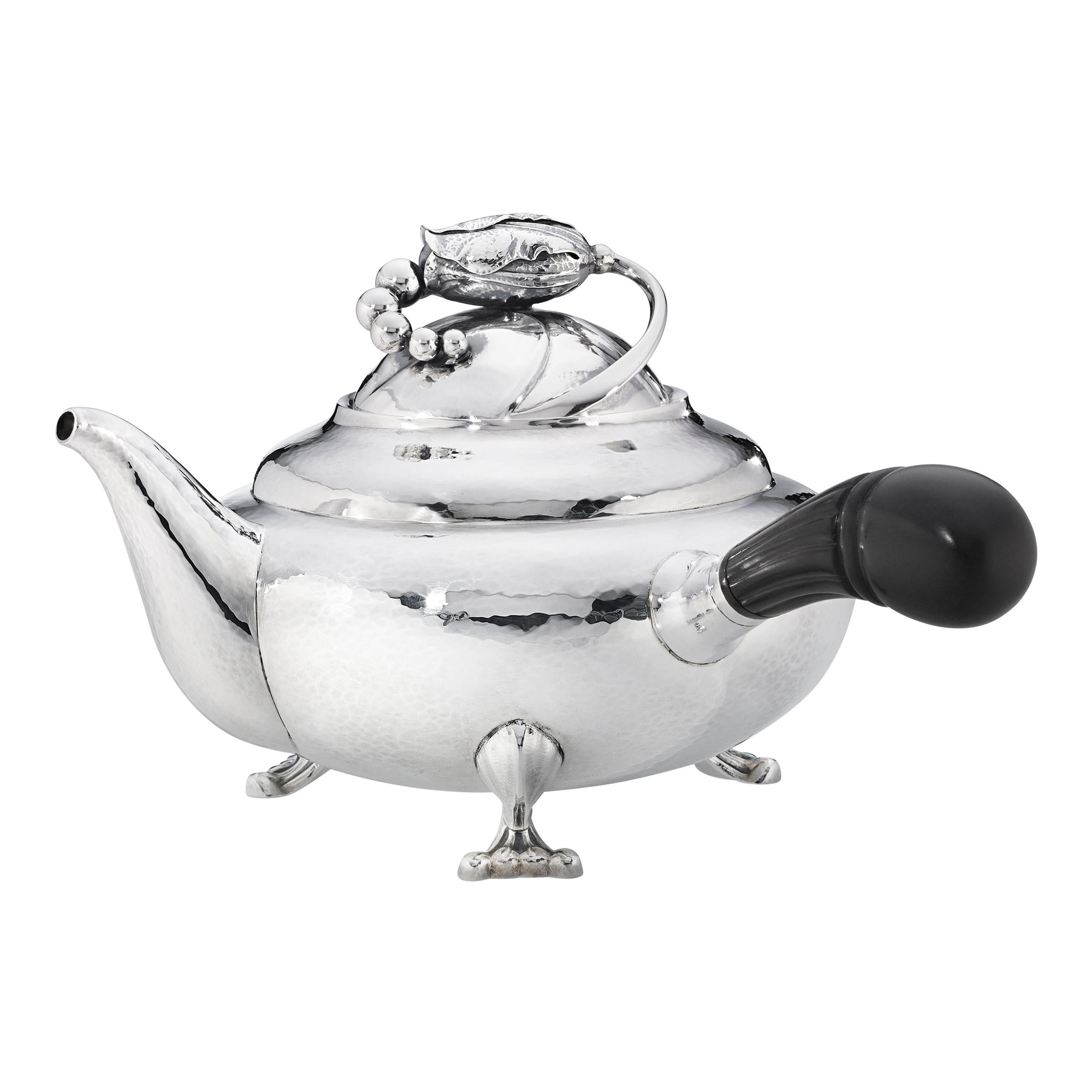 Georg Jensen 2D Handcrafted Sterling Silver and Ebony Teapot For Sale