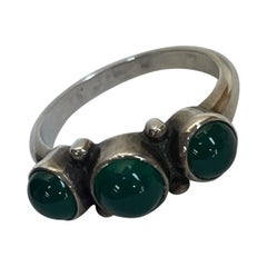 Vintage Georg Jensen 3 Stone Chrysoberyl Ring #3 Sterling Silver Denmark Estate Find