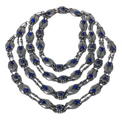 Georg Jensen 4 strand Lapis and Sterling Silver Necklace C.1933