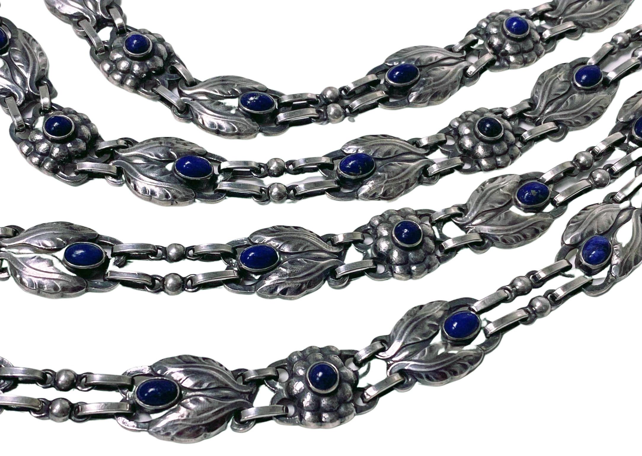 Georg Jensen 4 strand Lapis and Sterling Silver Necklace C.1933 For Sale 2