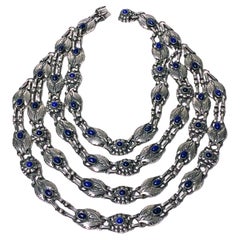 Georg Jensen 4 strand Lapis and Sterling Silver Necklace C.1933