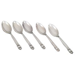 Georg Jensen. 5 dessert spoons, “Acorn / Konge”. Sterling silver, after 1944.