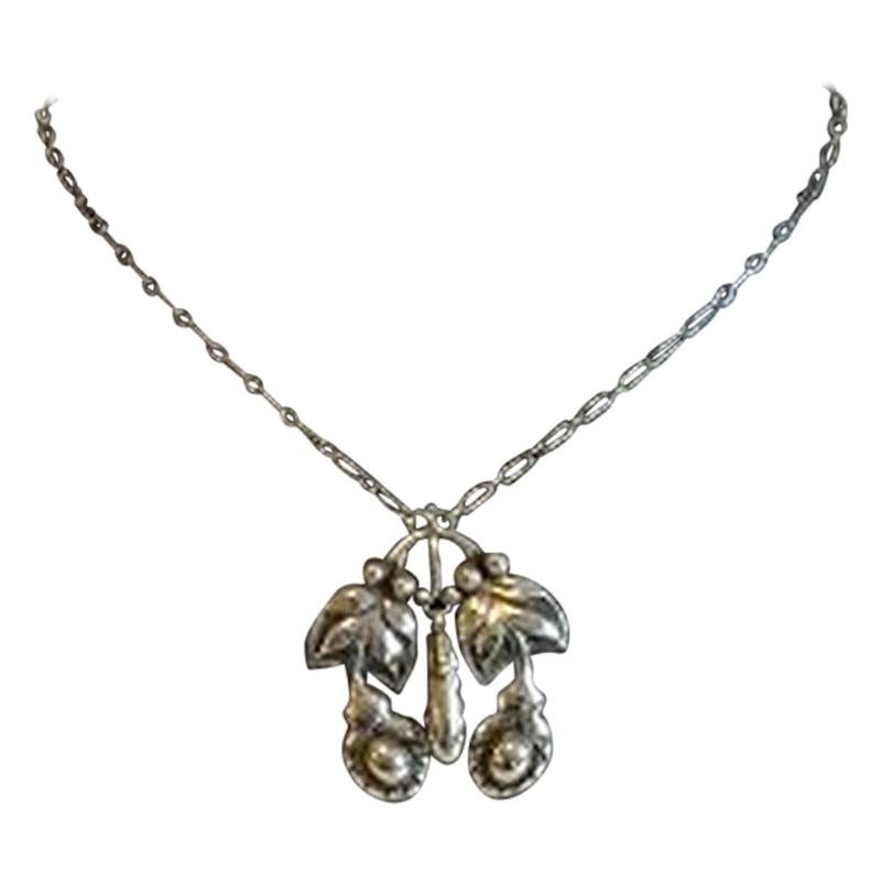 Georg Jensen 830 Silver Art Nouveau Necklace with Silver Stones No 26 For Sale