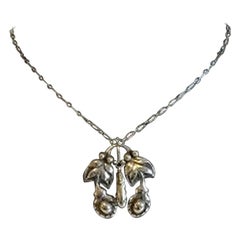 Antique Georg Jensen 830 Silver Art Nouveau Necklace with Silver Stones No 26