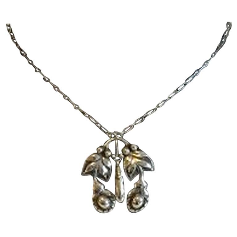 Georg Jensen 830 Silver Art Nouveau Necklace with Silverstones No 26 For Sale