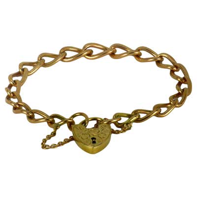 Antique Curb Bracelet, with Padlock in 9K Rose Gold, British Hallmarked ...