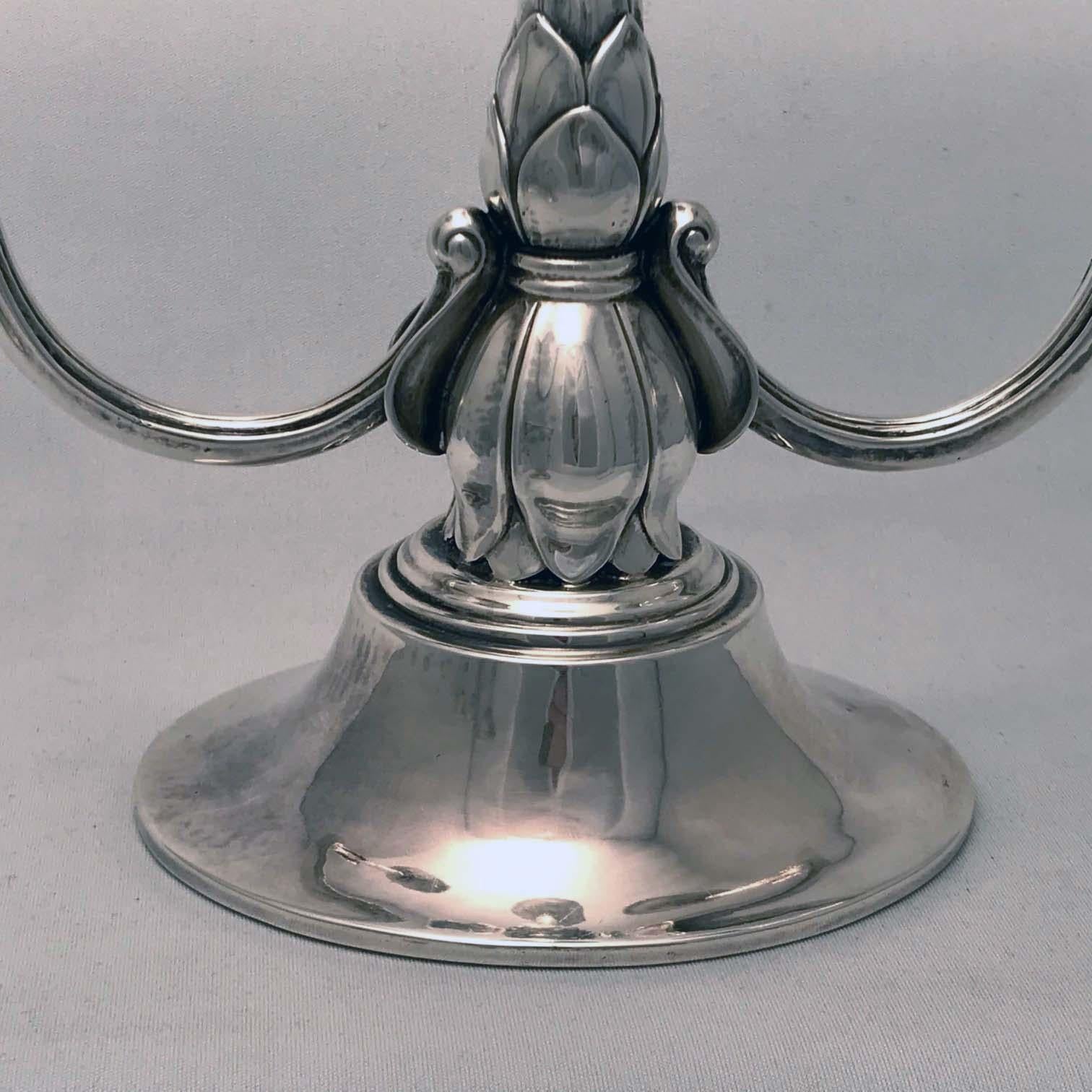 Georg Jensen, a Pair of Three Light Sterling Candelabra For Sale 1