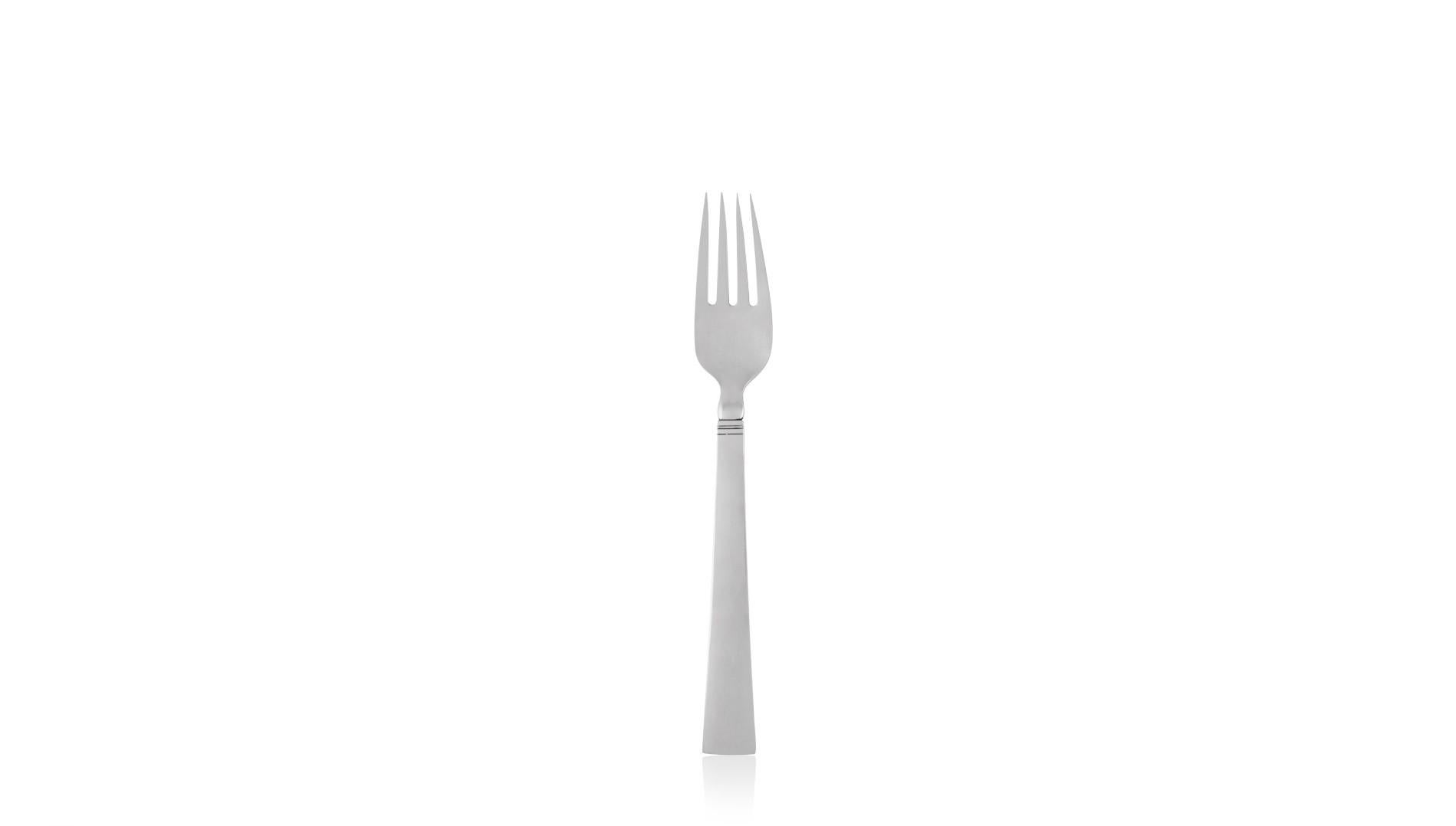 Sterling silver Georg Jensen luncheon/salad fork, item 022 in the Acadia pattern, design #46 by Ib Just Andersen from 1934.

Additional information:
Material: Sterling silver
Styles: Art Deco
Hallmarks: With Georg Jensen hallmark, made in