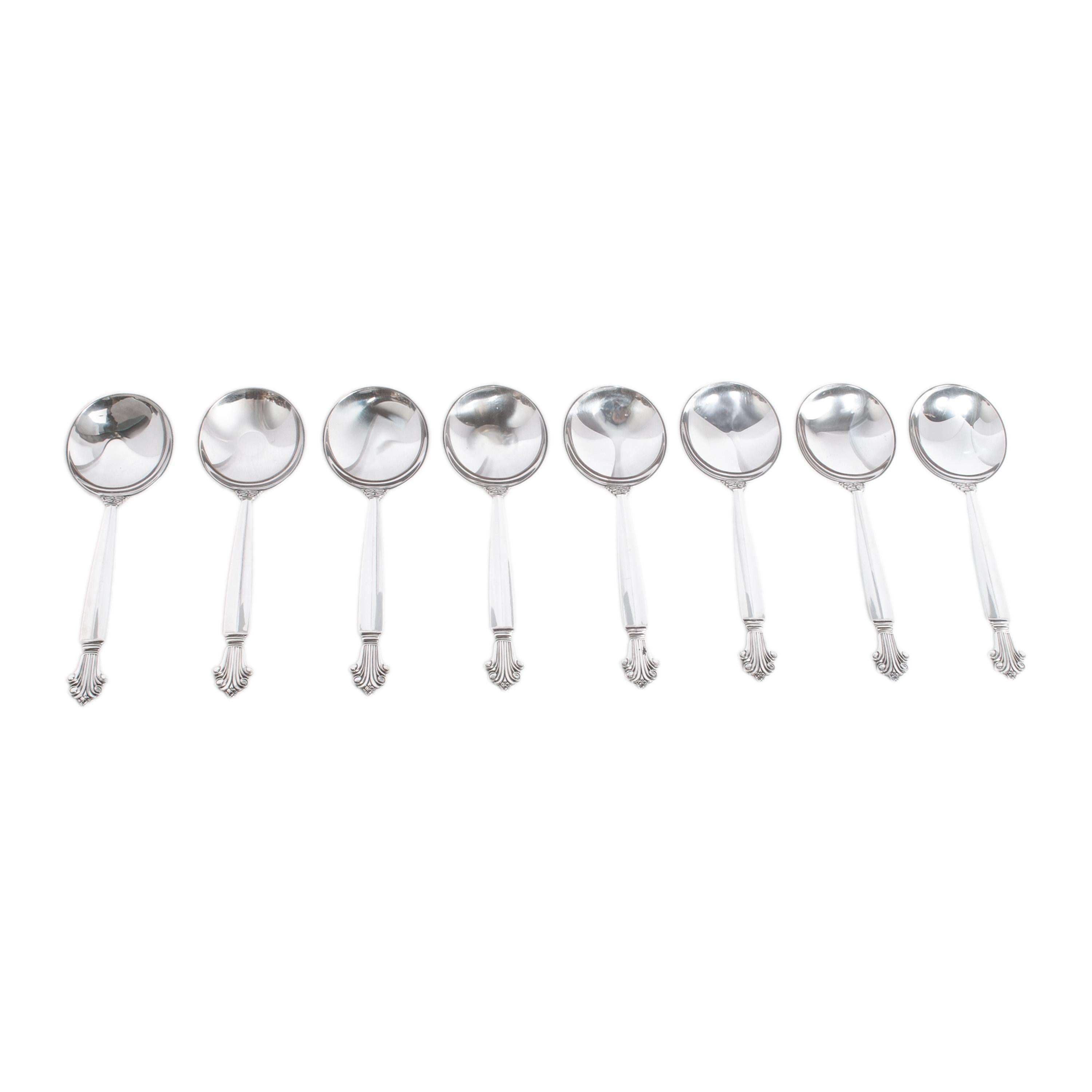 Georg Jensen Acanthus Danish Sterling Silver 69 Piece Flatware Dining Set for 8 5