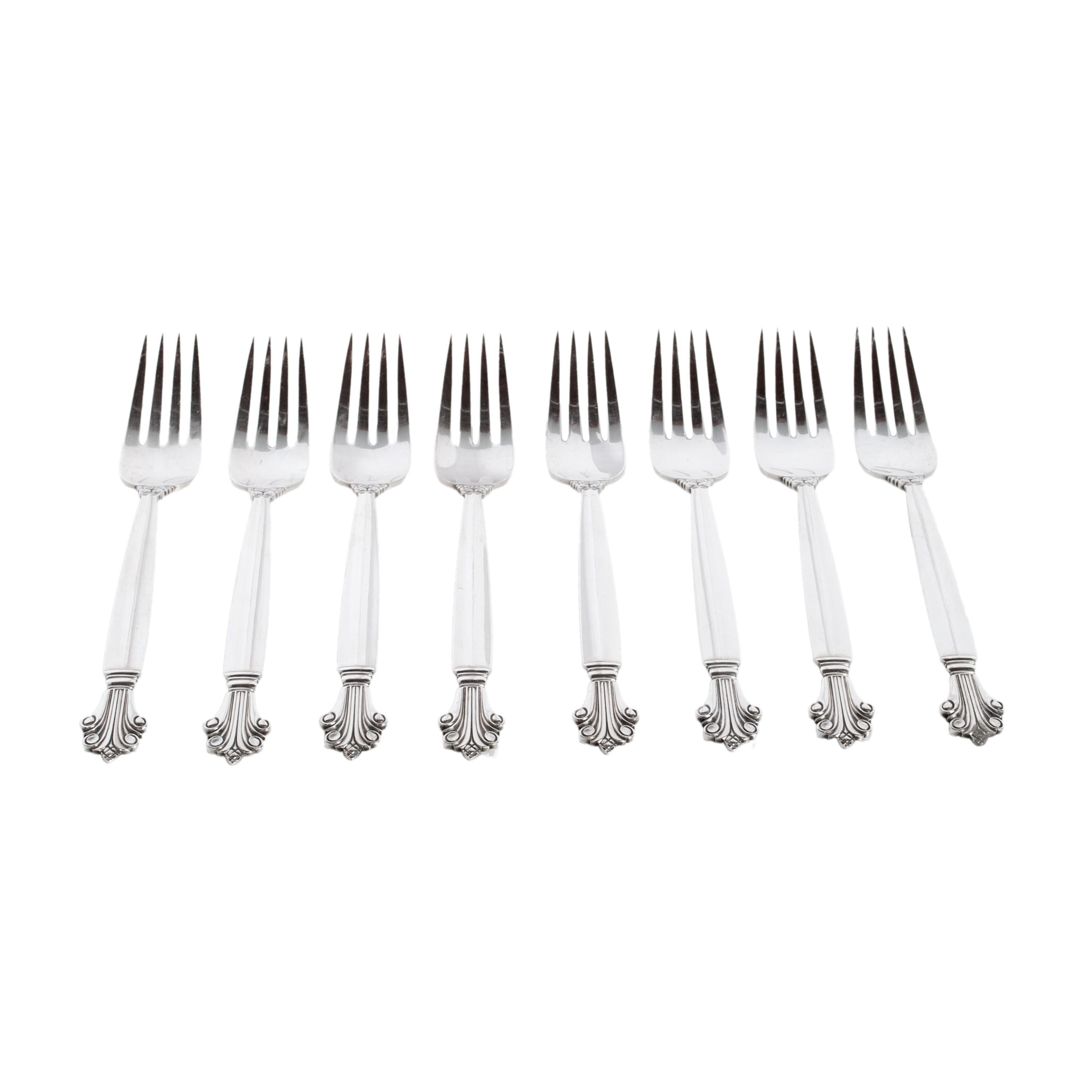 Georg Jensen Acanthus Danish Sterling Silver 69 Piece Flatware Dining Set for 8 8