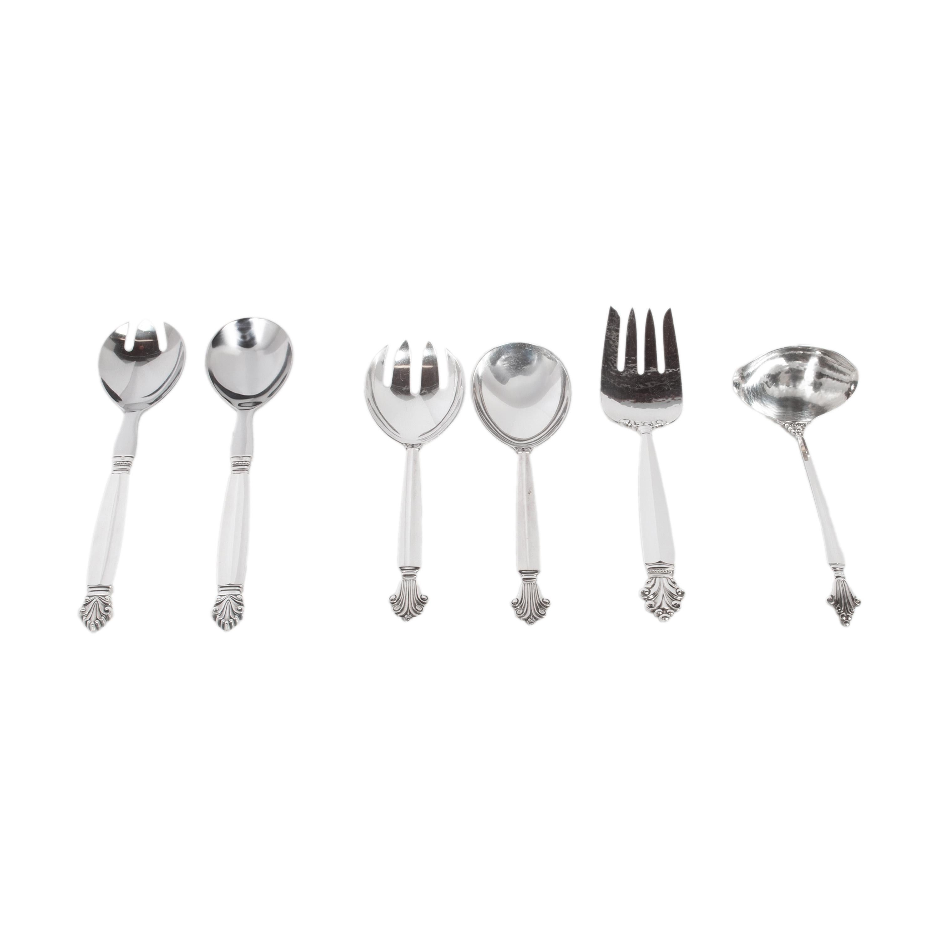 Georg Jensen Acanthus Danish Sterling Silver 69 Piece Flatware Dining Set for 8 10