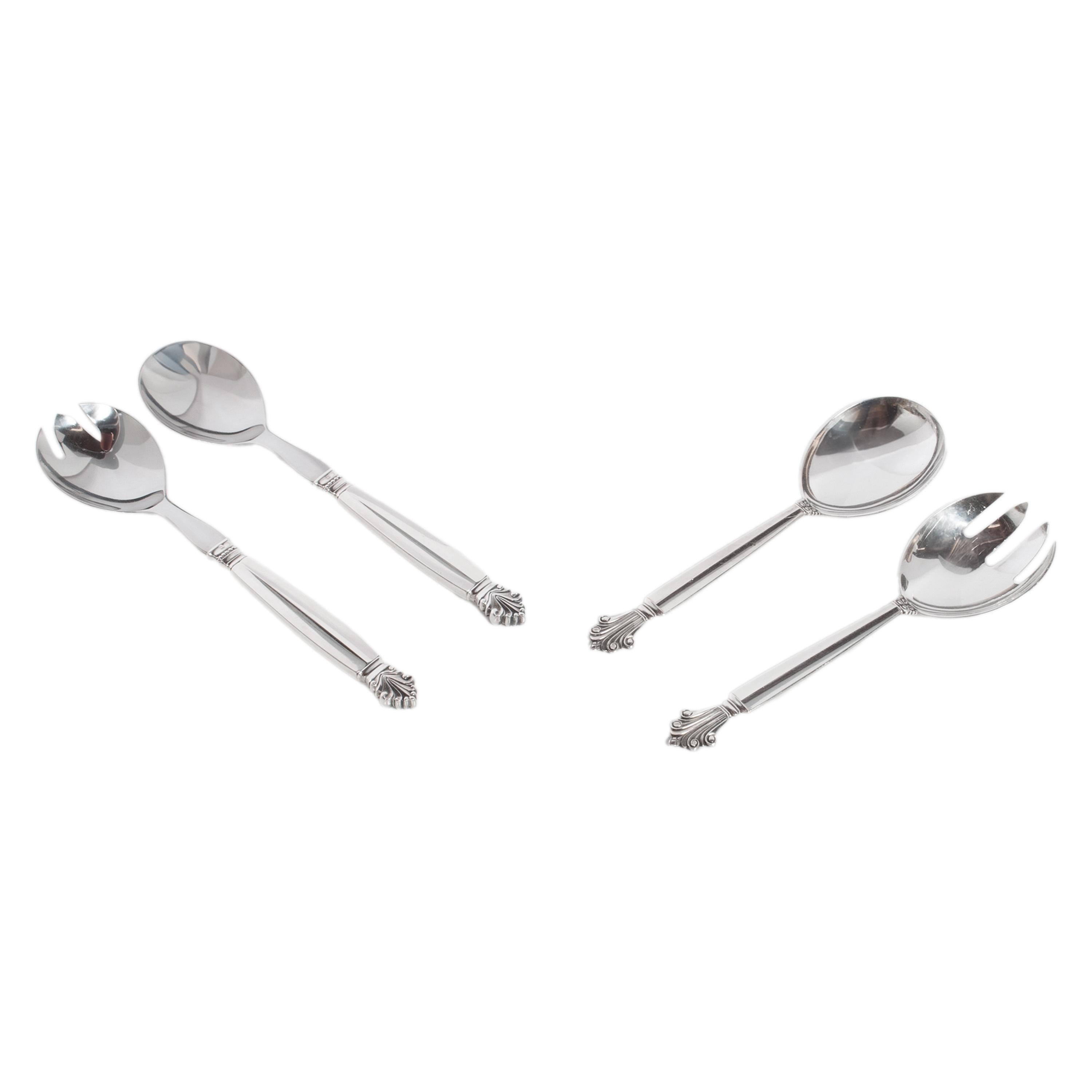 Georg Jensen Acanthus Danish Sterling Silver 69 Piece Flatware Dining Set for 8 11