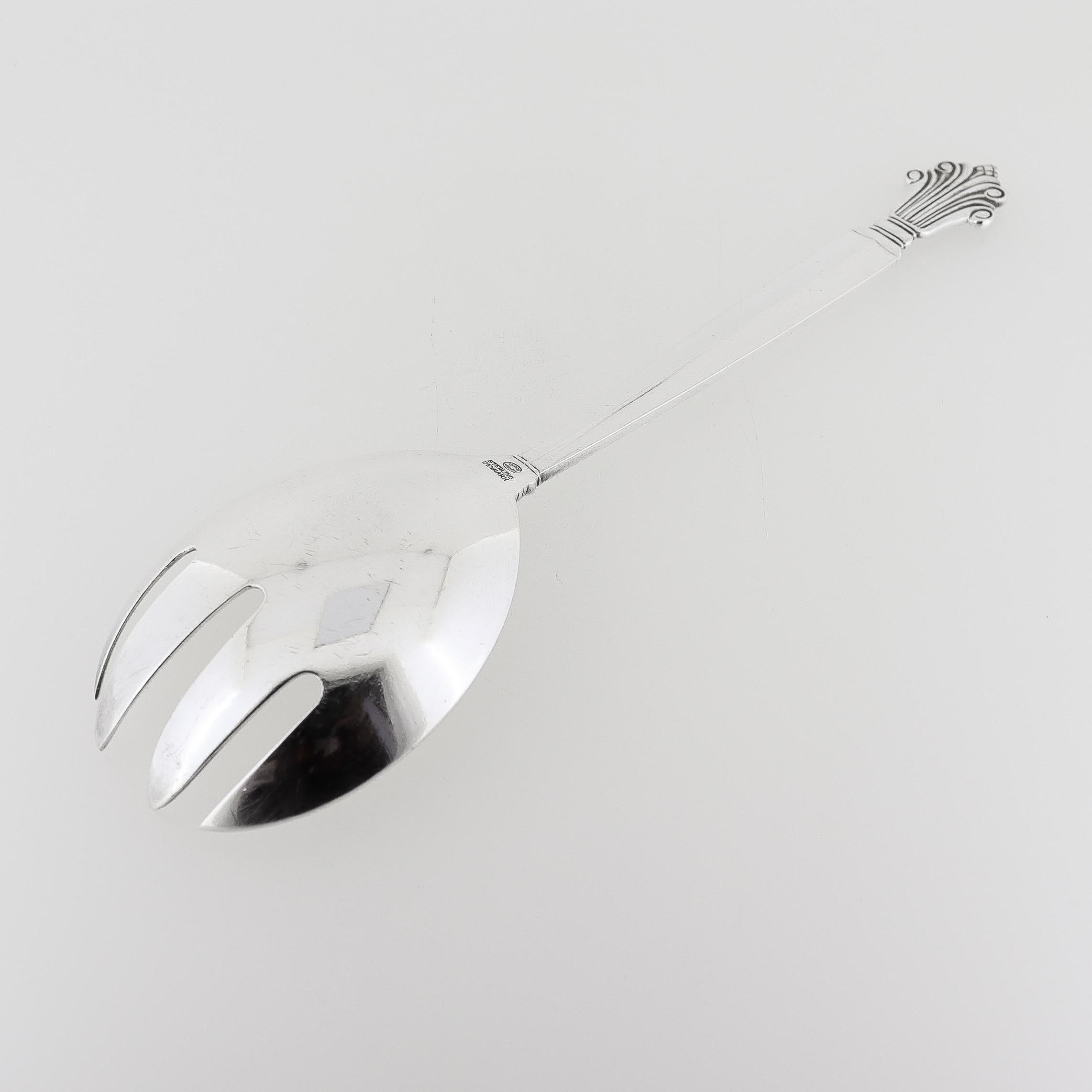 Danish Georg Jensen Acanthus Pattern Solid Sterling Silver Serving Fork For Sale
