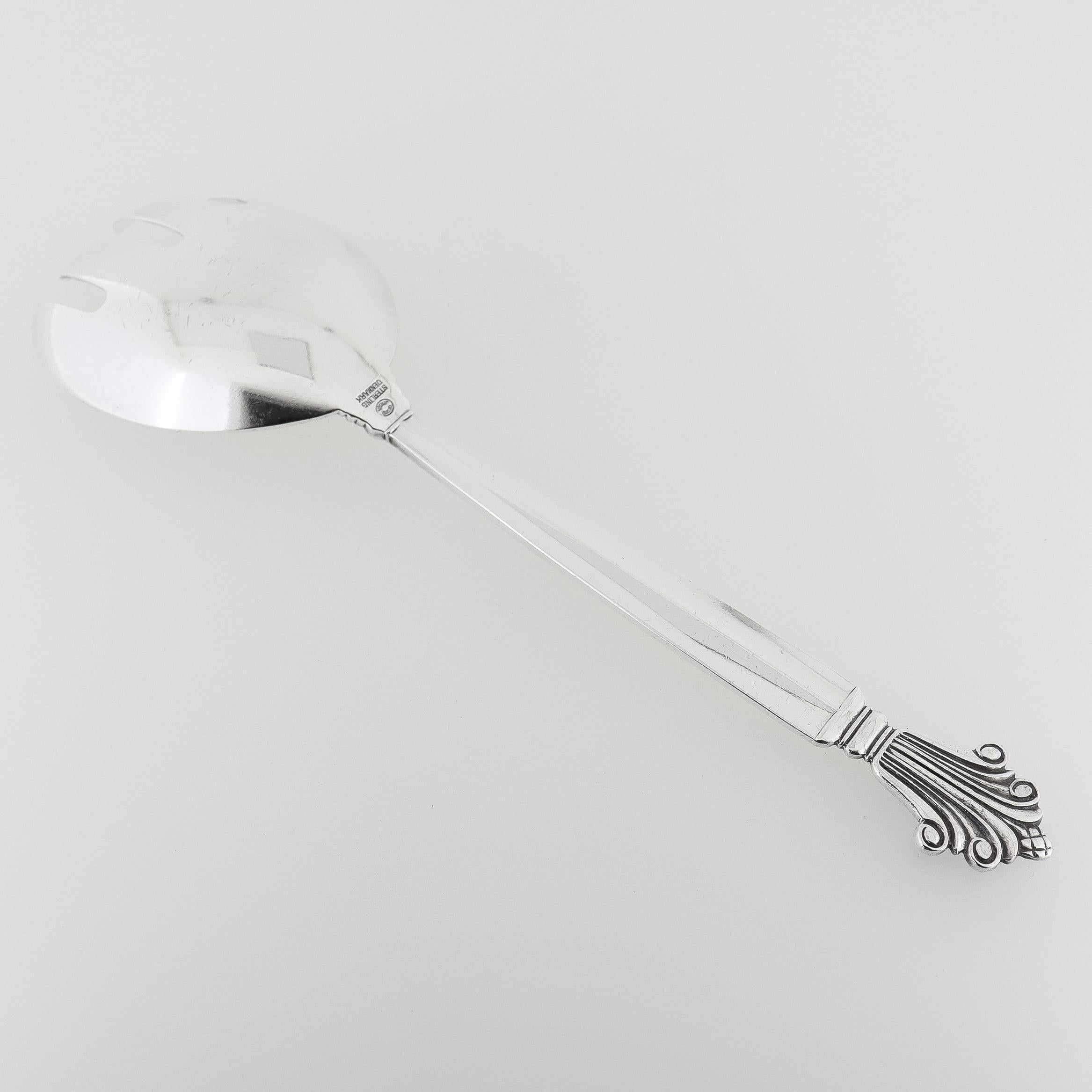 20th Century Georg Jensen Acanthus Pattern Solid Sterling Silver Serving Fork For Sale