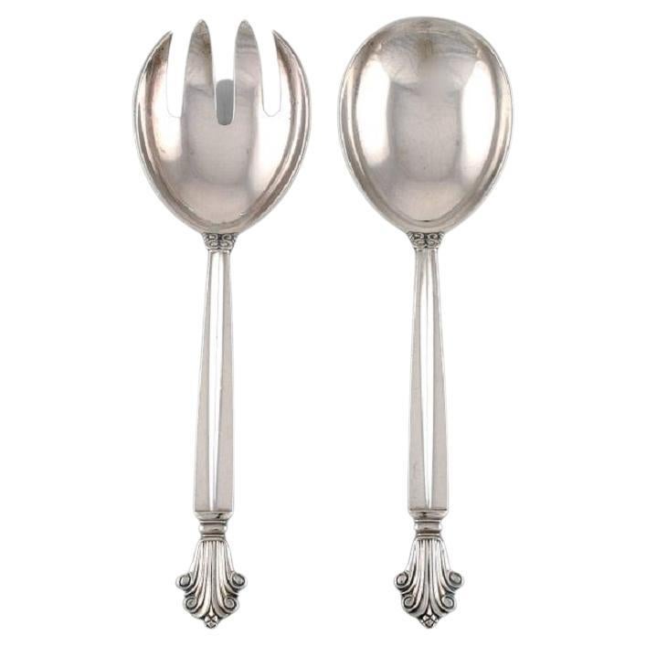 Georg Jensen Acanthus Salad Set in Sterling Silver For Sale