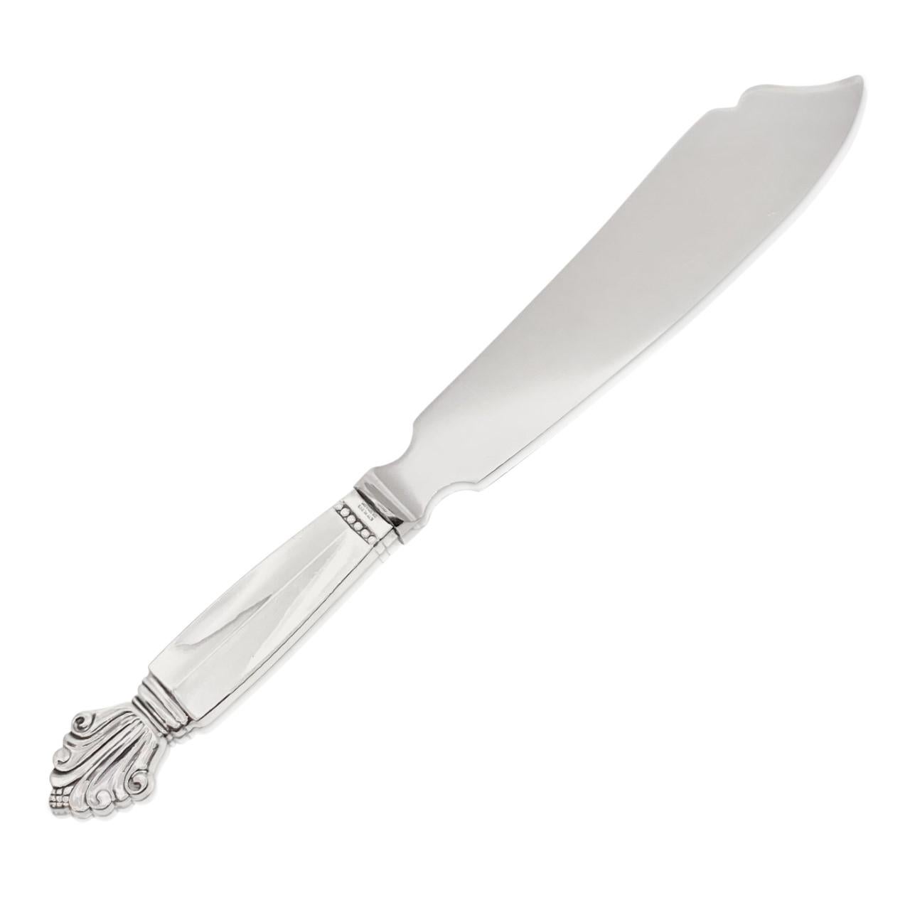 Danish Georg Jensen Acanthus Sterling Silver Cake Knife 196 Old Type Blade For Sale