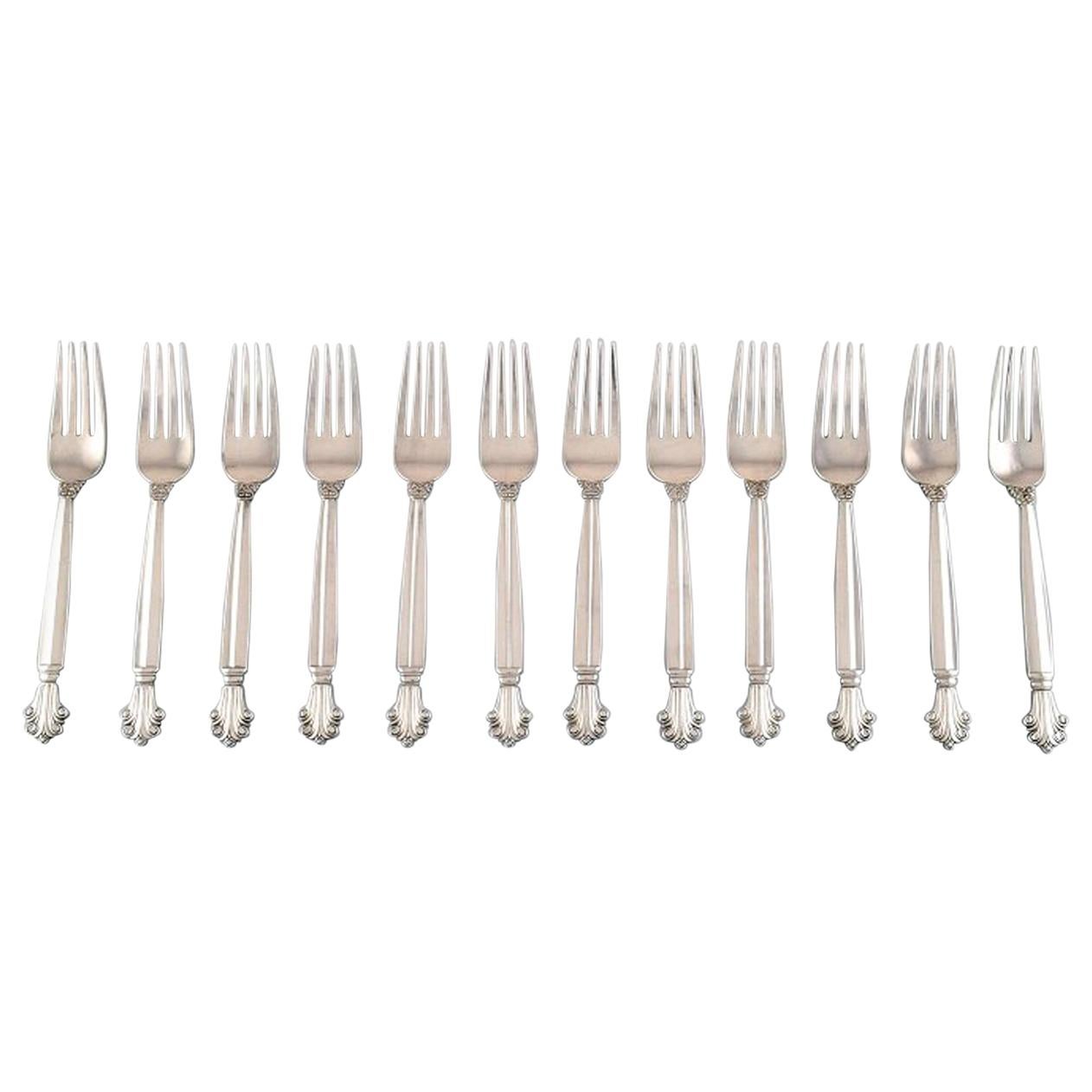 Georg Jensen Acanthus Sterling Silver Set of Twelve Luncheon Forks For Sale