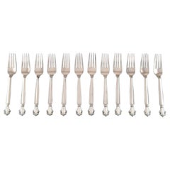 Georg Jensen ensemble de douze fourchettes à déjeuner en argent sterling avec acanthes