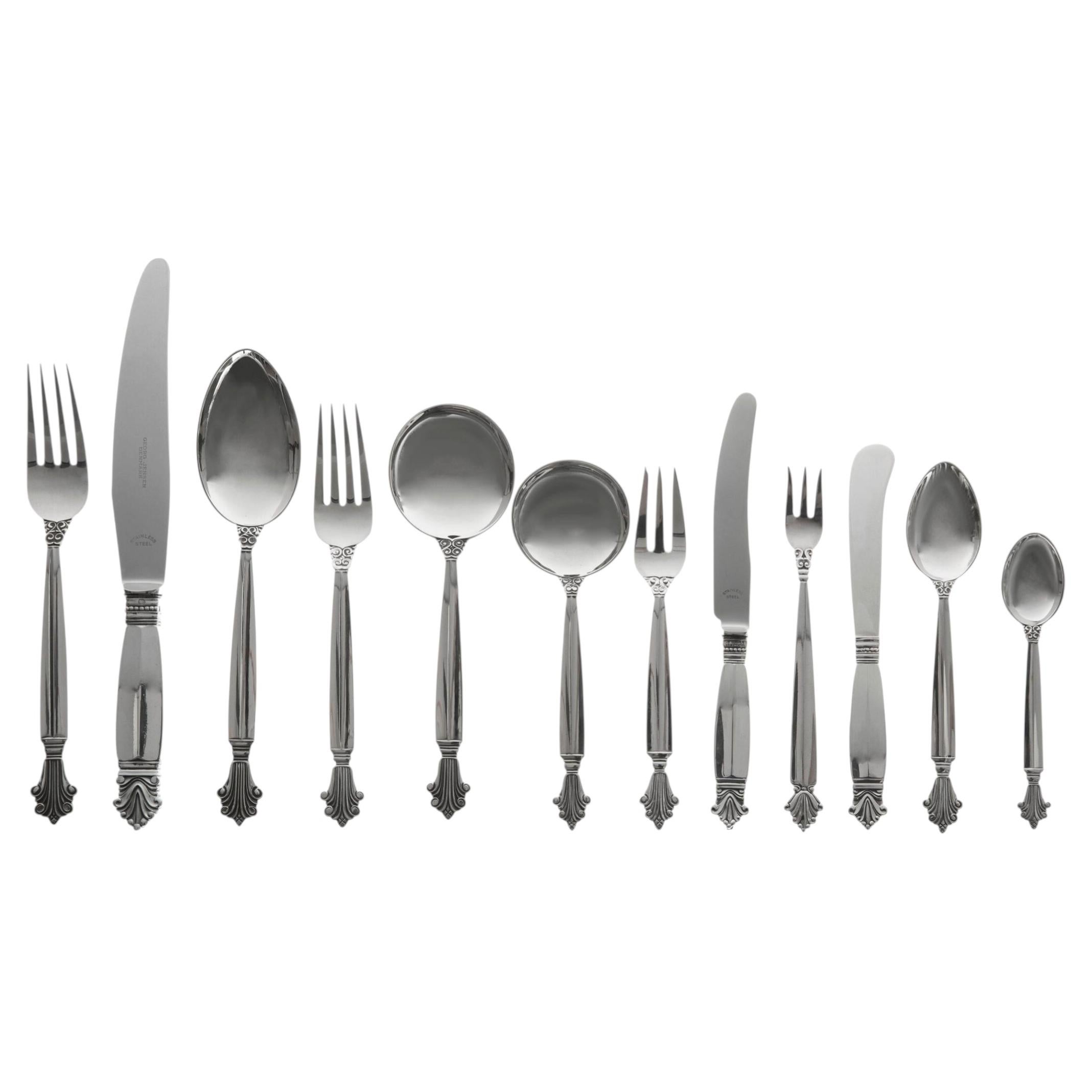 Georg Jensen Acanthus Sterling Silverware for Twelve, 1917