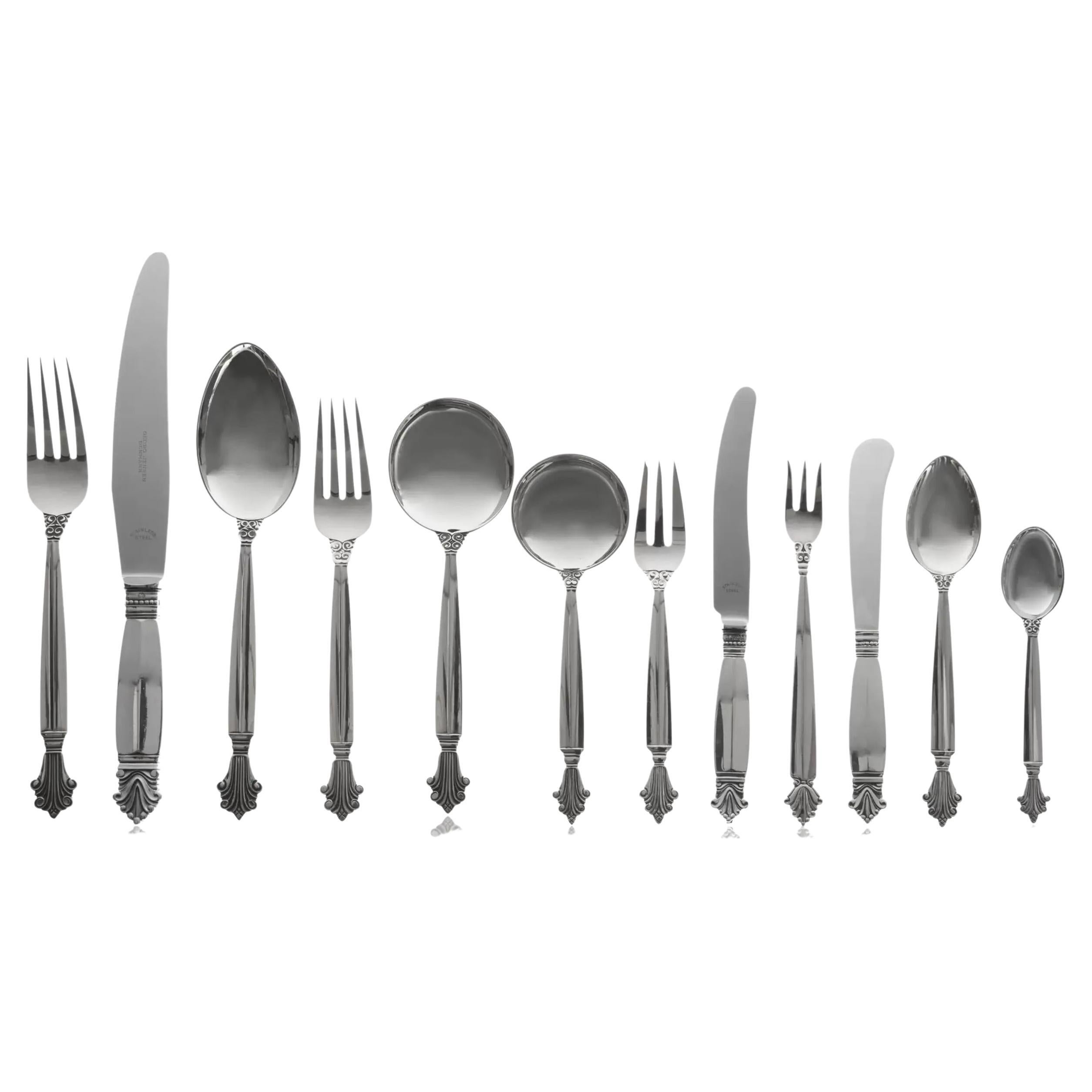 Georg Jensen Acanthus Sterling Silverware For Twelve For Sale