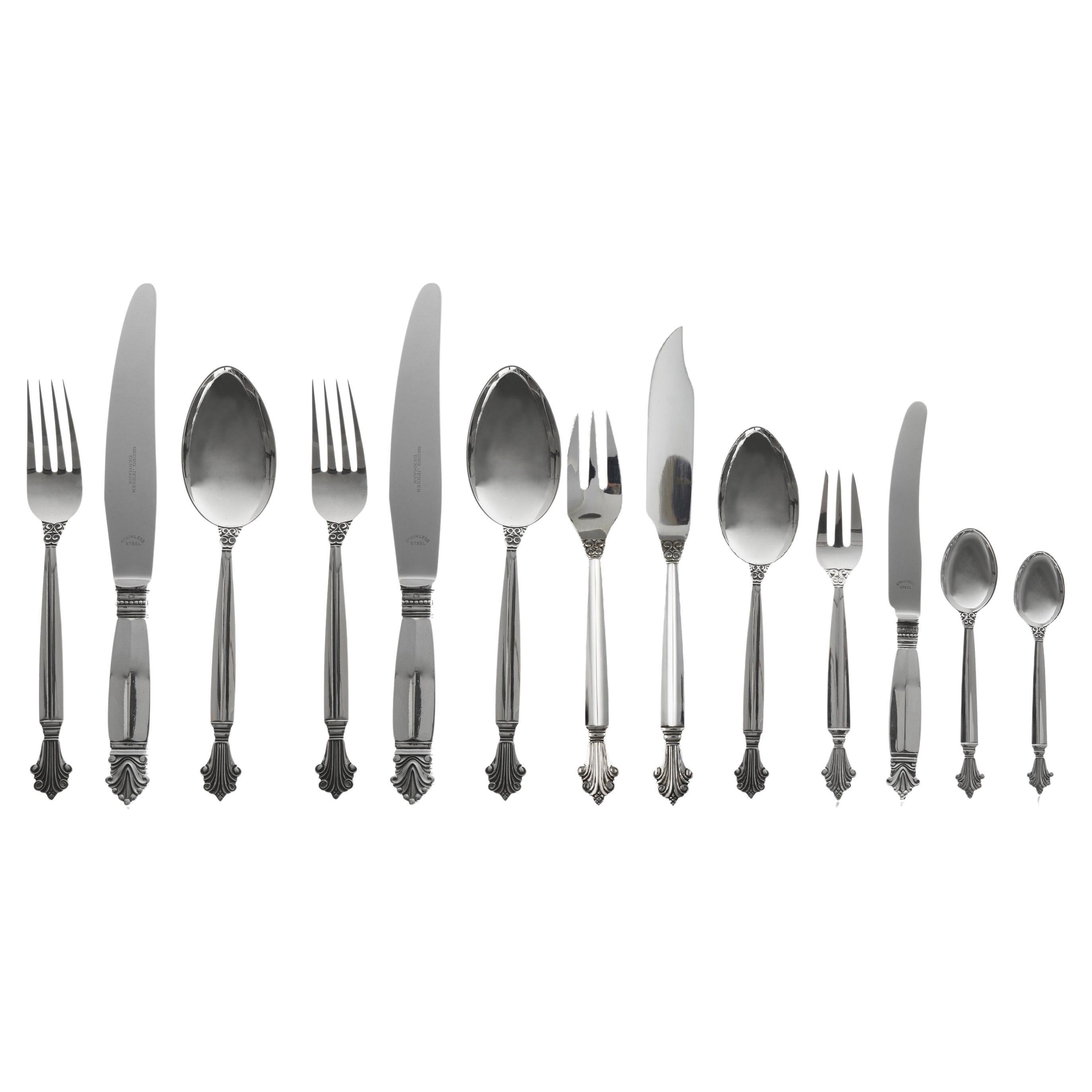 Georg Jensen Acanthus Sterling Silverware For Twelve For Sale