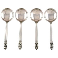 Georg Jensen "Acorn" Bouillon Spoon in Sterling Silver, 4 Pieces in Stock