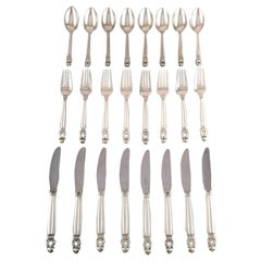 Georg Jensen "Acorn" Complete Eight-Person Dinner Service in Sterling Silver