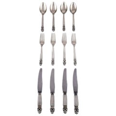 Georg Jensen "Acorn" Cutlery in Sterling Silver, Lunch Service for Four People
