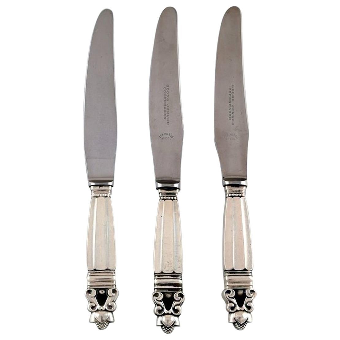 Georg Jensen "Acorn" Dinner Knife in Sterling Silver, 3 Pieces in Stock