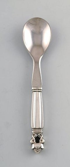 Georg Jensen "Acorn" Egg Spoon # 85, Silver with Steel, 6 Pieces in Stock
