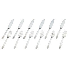 Georg Jensen, Acorn, Fish Cutlery for Six People in Sterling Silver.