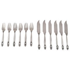 Georg Jensen "Acorn" Fish Cutlery in Sterling Silver, Service for Six People