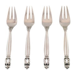 Georg Jensen "Acorn" Fish Fork in Sterling Silver, 4 Pcs, in Stock