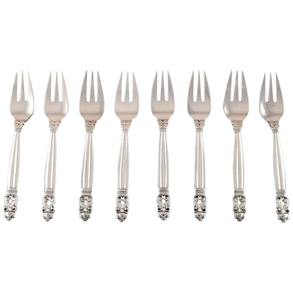 Georg Jensen "Acorn" Fish Fork in Sterling Silver, 8 Pieces, in Stock For Sale