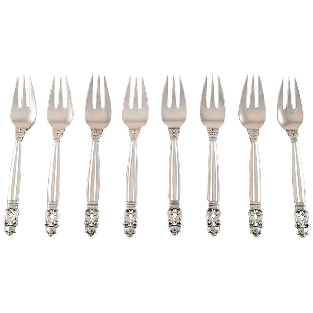 Georg Jensen "Bellota" Tenedor de Pescado en Plata de Ley, 8 Piezas, en Stock