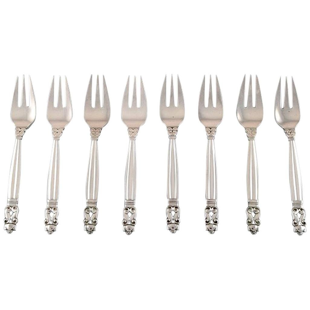 Georg Jensen "Eichel" Fischgabel in Sterling Silber, 8 Pieces, auf Lager