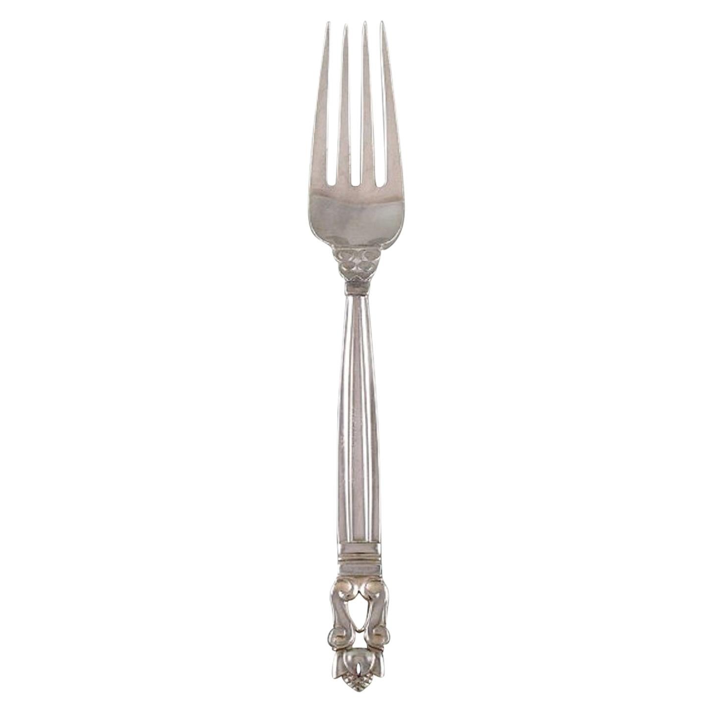 Georg Jensen "Acorn" Lunch Fork in Sterling Silver, Dated 1933-1944 Three Pieces