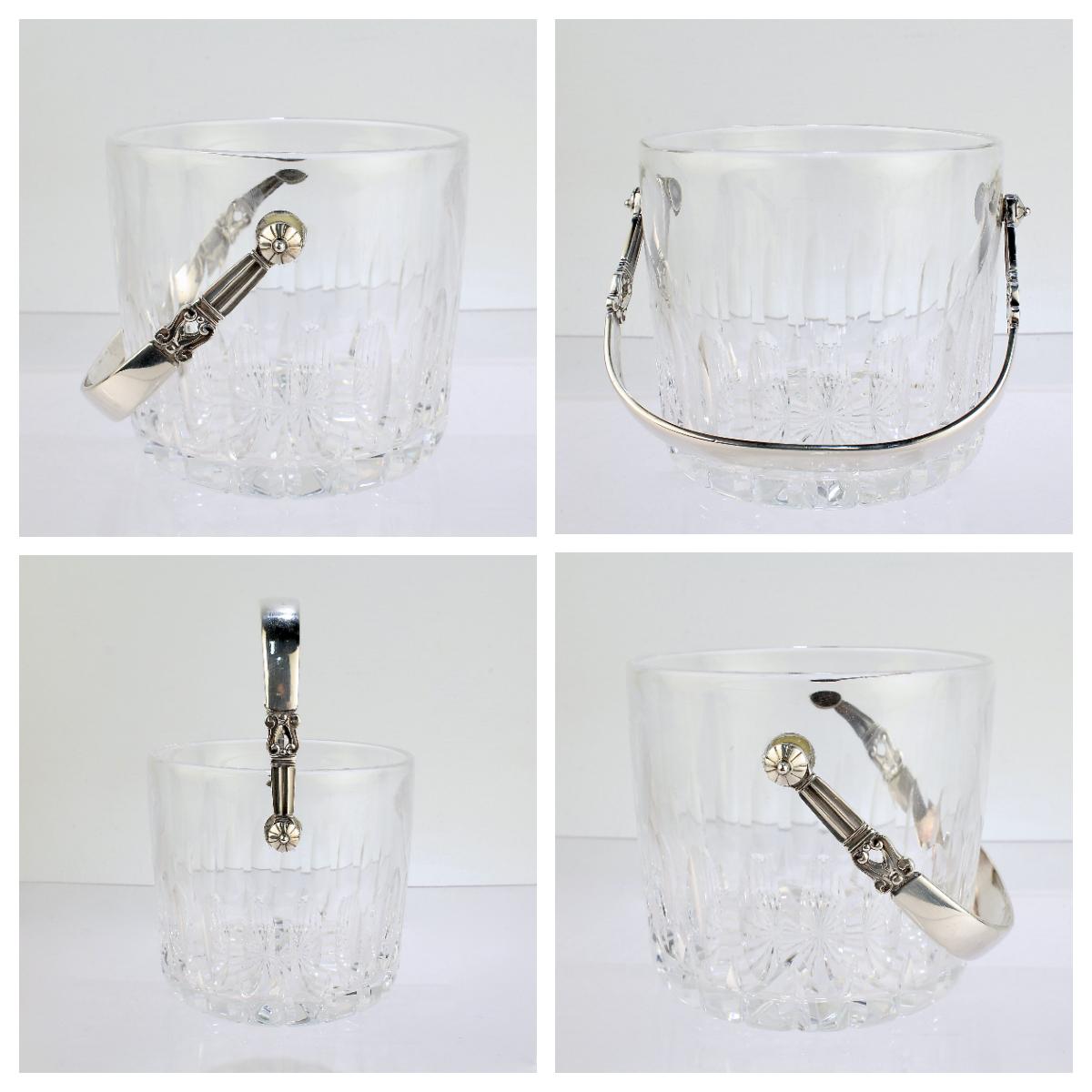 Round Cut Georg Jensen Acorn Pattern Sterling Silver & Crystal Ice Bucket by Johan Rohde For Sale