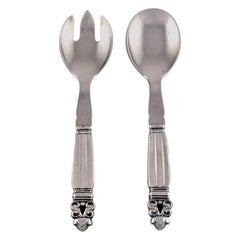 Georg Jensen "Acorn" Salad Set in Sterling Silver and Stainless Steel