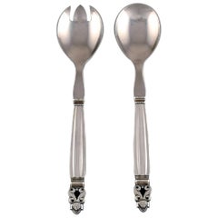 Georg Jensen Acorn Salad Set in Sterling Silver and Stainless Steel